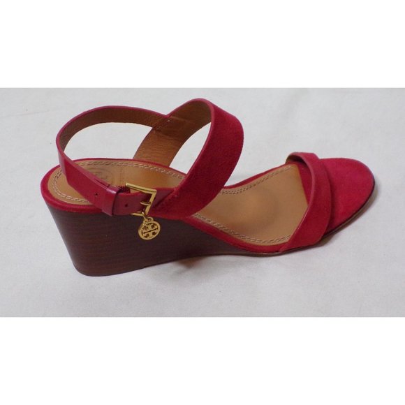 🆕 TORY BURCH Mini Benton Wedge Sandal Shoes Red Suede 5 - Picture 8 of 12